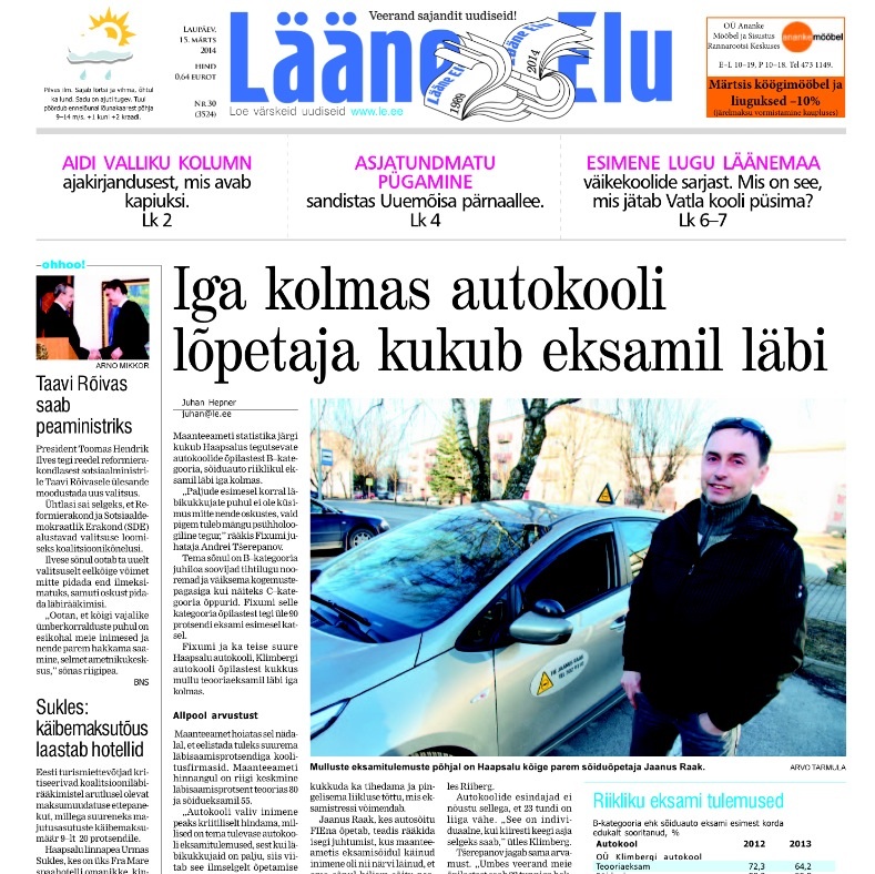 Lääne Elu paberleht laupäeval, 15. märtsil Lääne Elu paberleht laupäeval, 15. märtsil