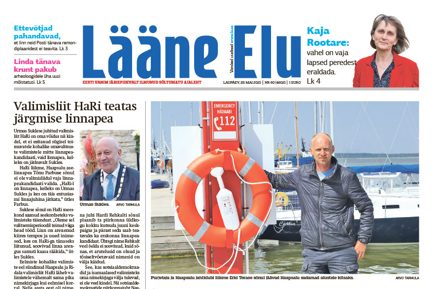 Lääne Elu paberleht laupäeval, 29. märtsil Lääne Elu paberleht laupäeval, 29. märtsil