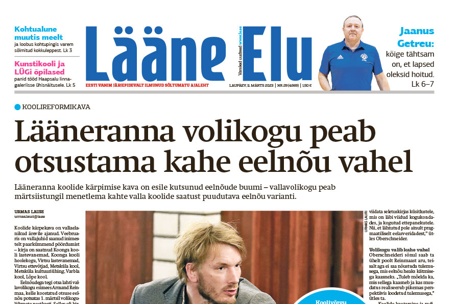 Lääne Elu paberleht teisipäeval, 11. märtsil Lääne Elu paberleht teisipäeval, 11. märtsil