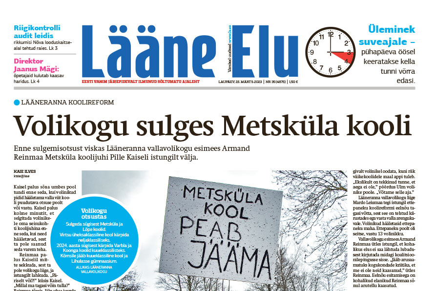 Lääne Elu paberleht teisipäeval, 25. märtsil Lääne Elu paberleht teisipäeval, 25. märtsil