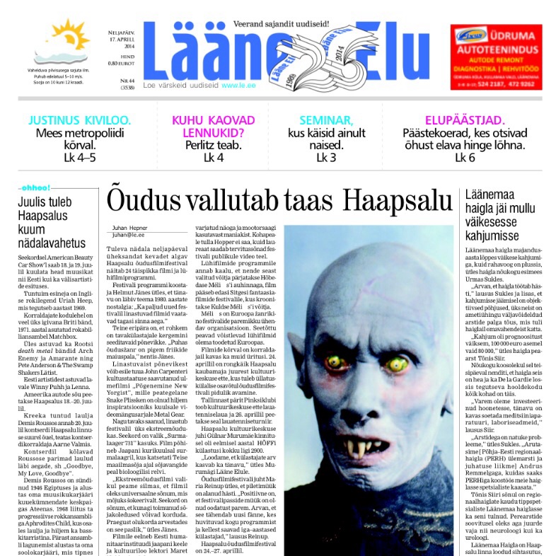 Lääne Elu paberleht neljapäeval, 17. aprillil Lääne Elu paberleht neljapäeval, 17. aprillil