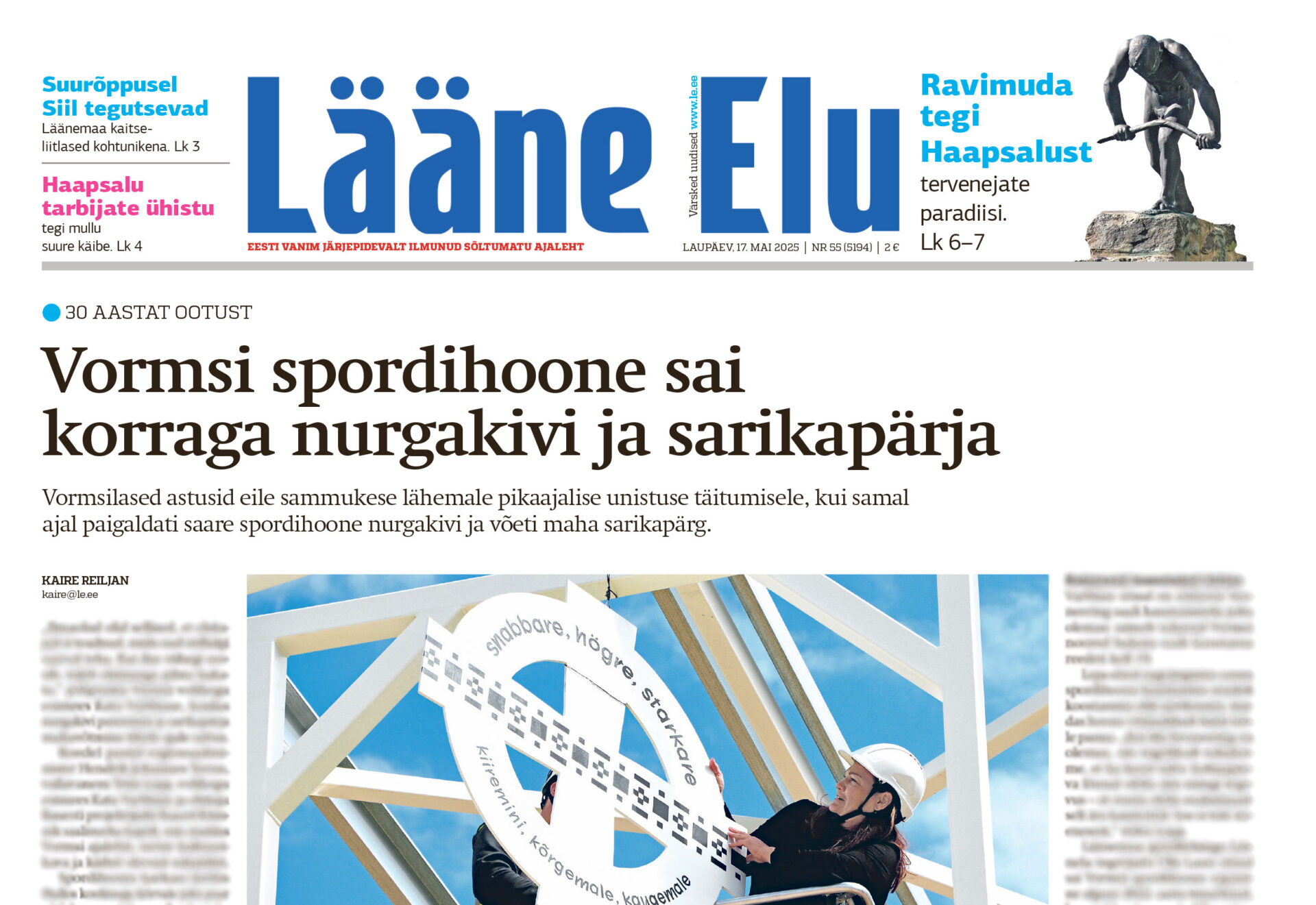 Lääne Elu paberleht laupäeval, 17. mail Lääne Elu paberleht laupäeval, 17. mail