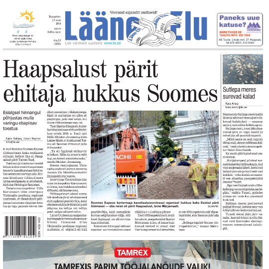 Lääne Elu paberleht teisipäeval, 13. mail Lääne Elu paberleht teisipäeval, 13. mail