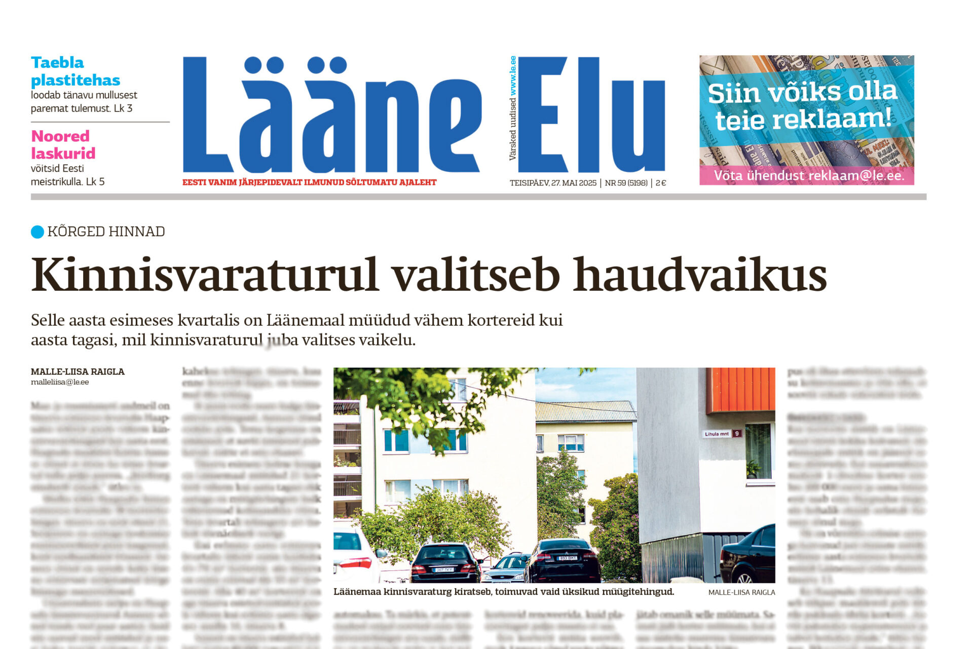 Lääne Elu paberleht teisipäeval, 27. mail
